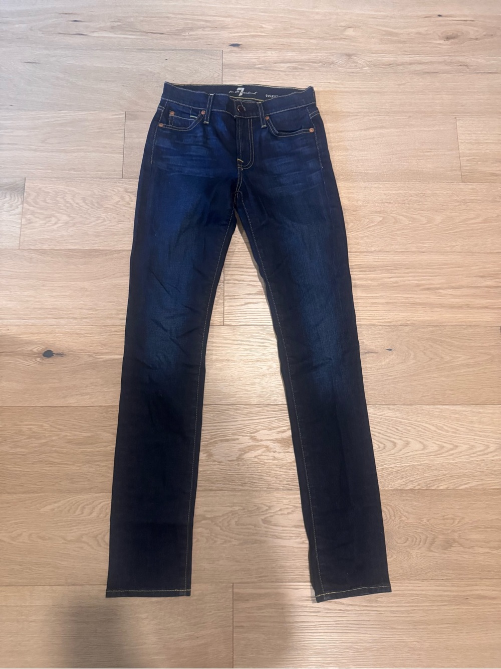 7 For All Mankind Women's Straight Leg Jeans in Dark Blue “Roxanne”